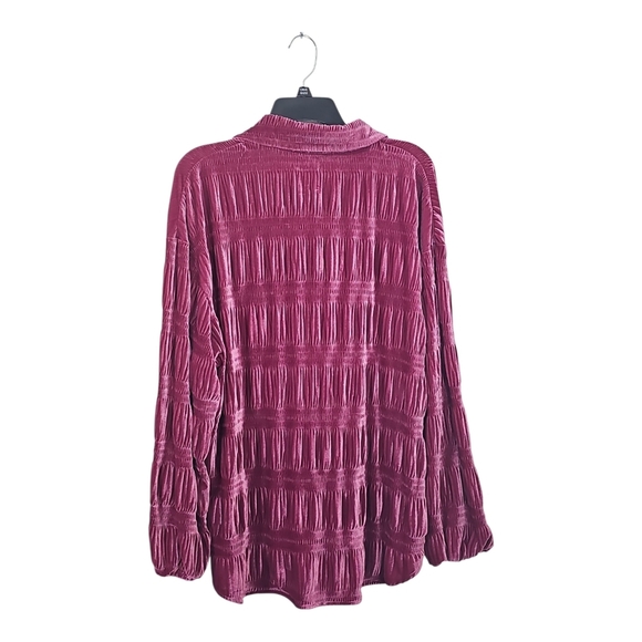Bibi Women’s Metallic Pink Velvet Button Down Shirt Ruched Long Sleeve Sz Small - Picture 3 of 14